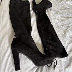 GUESS Black Suede Over-the-Knee Block Heel Boots
